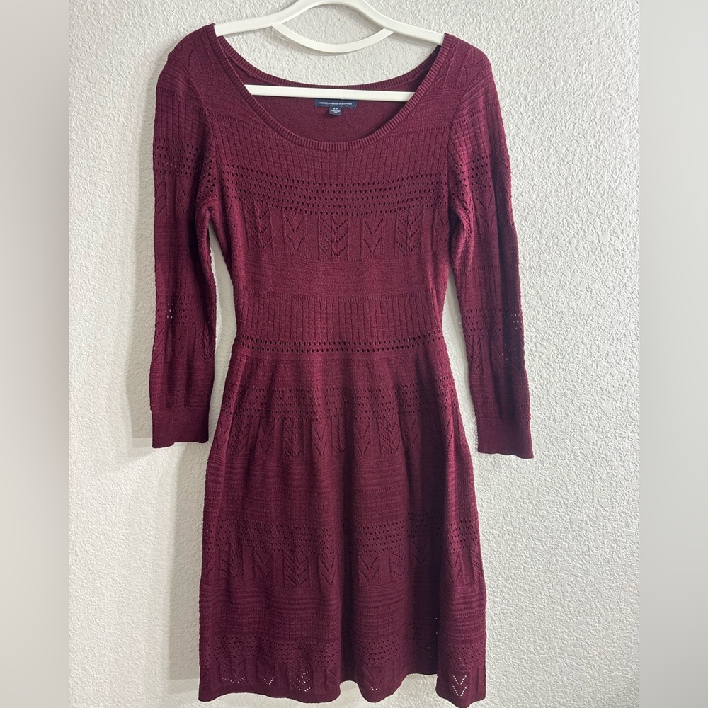 American Eagle Outfitters Maroon Burgundy Knit Sweater Holiday Christmas Dress S